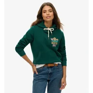 Superdry für Damen. W2012534A Grüner Kapuzenpullover Summer Garden (S), Lässig, Baumwolle, Türkis