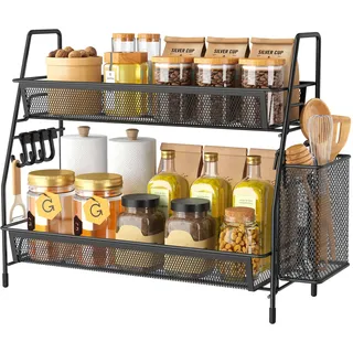 VITVITI Gewürzregal, 2 Etagen Küchen Organizer, Metall Schrank Organizer, Stehend Badezimmer Organizer, Küchenregal Arbeitsplatte für Küche, Badezimmer, Büro, Schwarz