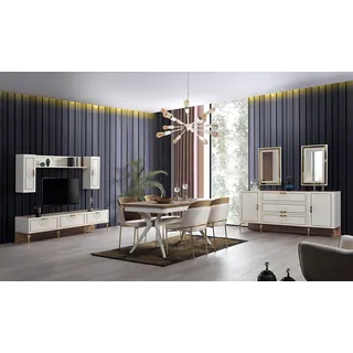 Wohnzimmer Set Anrichte mit 2x Spiegel Garnitur Holz 3tlg weiß Sideboard - Weiß