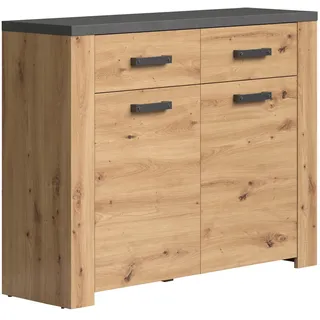 trendteam smart living - Follow - Kommode - Artisan Eiche-Matera - Schuhkommode mit grauen Akzenten 2 Türen, 2 Einlegeböden und 2 Schubladen - (BxHxT) 116 x 91 x 35 cm - Vollauszug-Funktion