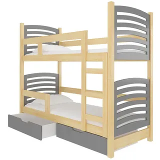 Feldmann-Wohnen Hochbett Osuna Kiefer Natur / grau 81 / 188 / 169cm , Grau, Kieferfarben , Holzwerkstoff , 2 Schubladen , Rechteckig , 80x190 cm , Babymöbel & Kindermöbel, Kinderzimmer & Jugendzimmer, Kinderbetten, Hochbetten
