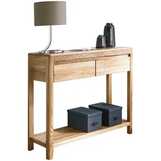 Konsolentisch , Eichefarben , Holz , Eiche , massiv , 2 Schubladen , rechteckig , eckig , 33x78x90 cm , Holzmöbel, Holztische, Wohnzimmertische Holz, Konsolentische Holz