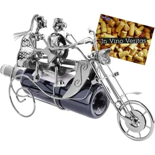 Brubaker Flaschenhalter Paar auf Motorrad - Weinflaschenhalter Metall Skulptur Geschenk mit Geschenkkarte