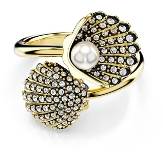 Swarovski Idyllia Ring, Weißer, Rhodinierter Damenring im Muschel-Design und mit Brillanten Swarovski Kristallen und einer Kristallperle