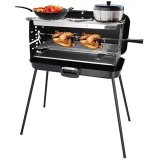 BERGER Camping Gasgrill Klappbar | Tragbarer Koffergrill mit 3 Brenner | 50 mbar für schnelles Kochen | 3 Kochstellen & ein Grillspieß inklusive | Windgeschützter Camping & Balkon Grill