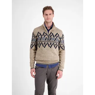 Troyer LERROS, Herren, Gr. 3XL, tender beige melange, Strick, Obermaterial: 60% Baumwolle, 40% Polyacryl, meliert, regular fit normal, ohne Ausschnitt, Rippbündchen, Pullover Troyer, mit Norweger-Muster