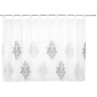 Kurzgardine , Silberfarben, Weiß , Textil , orientalisch , 140x80 cm , Oeko-Tex® Standard 100 , Heimtextilien, Vorhänge, Scheibengardinen