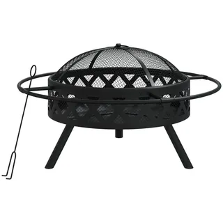 The Living Store Feuerschale mit Schürhaken 70 cm XXL Stahl - Schwarz