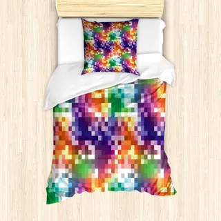 ABAKUHAUS Bunt Bettbezug Set für Einzelbetten, Regenbogen farbiges Quadrat, Milbensicher Allergiker geeignet mit Kissenbezug, Mehrfarbig - Bunt