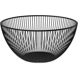 Agyo Obstkorb aus Metall, rund, schwarz, moderner Korb, 25 x 13,5 cm, minimalistisches Design für Tisch und Küche, Drahtstruktur aus lackiertem Stahl