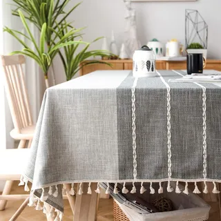 SUNBEAUTY Tischtuch Abwaschbar 200x140 Tischdecke Grau Baumwolle Leinen Rechteckig Tisch Decke Waschbare Tafeldecke für Home Küche Speisetisch Dekoration