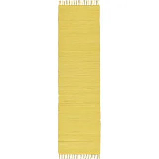 Teppich THEKO "Happy Cotton Fleckerl, handgewebt" Gr. 12, gelb, B:70cm H:5mm L:250cm, Baumwolle, Teppiche, Teppich, Flachgewebe, reine Baumwolle, meliert, mit Fransen, auch als Läufer