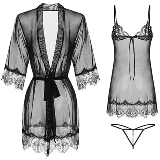 Damen Negligee Babydoll Dessous Sexy, 3 Stück, mit Morgenmantel Nachtwäsche, Reizwäsche Lingerie Nachtwäsche V-Ausschnitt, für Frauen Spitze Chemise Sexy Nachtwäsche Kleid, Negligee Damen Sexy