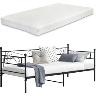 Metallbett 'Kerava' mit Matratze 90x200 cm Schwarz - Schwarz