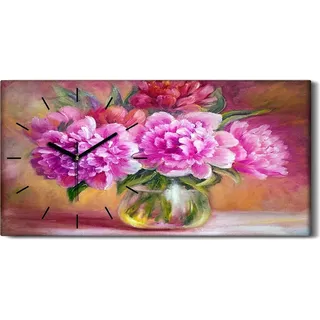 Küche Wohnzimmer Wand Leinwand Uhr 60x30 Gemälde Blumen Pflanzen Kunst - schwarze Hände - Rosa