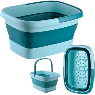 Relaxdays Fußbadewanne, faltbar, Noppen, Henkel, türkisblau | HxBxT: 23 x 42,5 x 32,5 cm, Wanne für Fußbad, Fußpflege