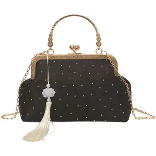 ANNUOZE Damen Clutch Bag, elegante Rose Abendtasche, Vintage-Blumenbörse mit Quastencharm, florale Handtasche Umhängetasche Crossbody-Tasche für Hochzeiten, Bälle, Cocktailpartys