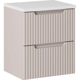 Badezimmerschrank 50 cm Kaschmir matt + weiße Platte modern