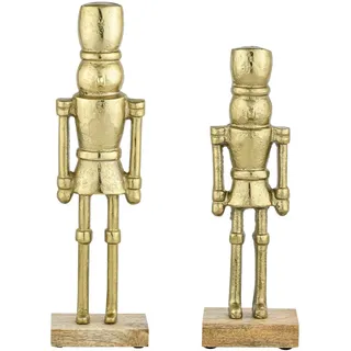2er Set Weihnachtsfigur Nussknacker modern aus Aluminium in Gold 32 cm | Zwei handgefertigte Nussknacker aus massivem Aluminium auf Holzsockeln setzen mit 32 und 22 cm Höhe zwei festliche Akzente.