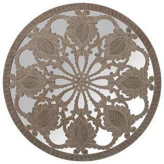 DRW Rundes Ablage aus MDF-Holz, durchbrochen, mit Spiegel, naturfarben, 120 x 2,8 cm