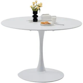 GrandCA HOME 110cm weißer moderner runder Esstisch,Tisch rund 110 cm, Esstisch rund,geeignet für 4–6 Personen, Geeignet für Küche,Wohnzimmer, Esszimmer,Weiß