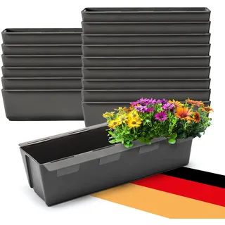 BigDean 16 Paletten Blumenkästen Einsatz mit Hängesystem 37cm anthrazit | Blumenkasten für Palette Pflanzkasten für Europalette Balkonkasten Blumentopf aus recyceltem PP-Kunststoff MADE IN GERMANY