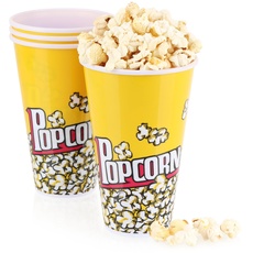 com-four® 4X Popcorn-Eimer - Wiederverwendbare Popcornschüssel - Getränkebecher zum Popcorn - Kleiner Popcorn-Becher für den Filmabend - 1 Liter (1.0 Liter - 4 Eimer)