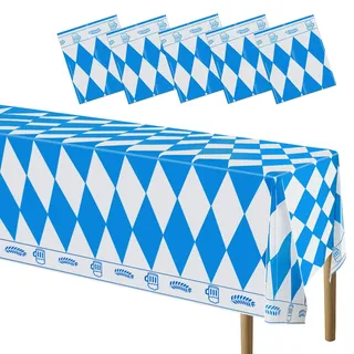 5 Stück Bierfest Tischdecke, Bayerische Tischdeko, Bayrisch Tischtuch, Blau Weiß Partytischdecke für Bierfest Party Dekoration 130 * 275cm (5 Stück)