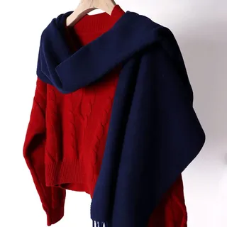 HGJH Schal Damen, Winterschals Dunkelblau Weicher Warmer Schal Dicke Decke Einfarbig Quaste Kaschmir Schal Lang Groß Winterschal Trendige Stola Schals Für Frauen Mädchen