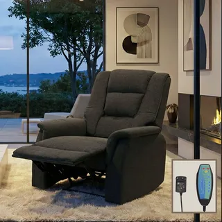 Fernsehsessel HWC-F23, Relaxsessel Liege Sessel, Stoff/Textil 102x79x96cm grau inkl. Massage- und Wärmefunktion - Grau