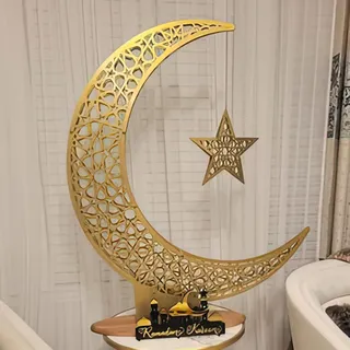 iwa concept Metall Halbmond Islamisches Dekor, Mond und Stern Ramadan Kunst, Islamische Tischplatte Dekoration Geschenk für Muslime im Ramadan Eid (102 x 86 cm | 40 x 34 Zoll | Groß)