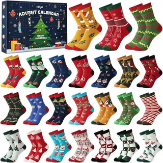 Adventskalender Socken Damen 24 Paar Mehrfarbig Größe 39-42 Baumwolle
