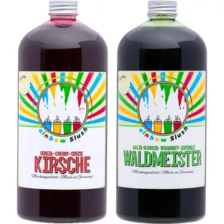 Rainbow Slush Sirup AZO FREI | 2x1 Liter Flasche | 1xKirsche/1xWaldmeister