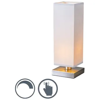 Trio Leuchten - Modern Tischleuchte I Tischlampe I Lampe I Leuchte Tower Touch Stahl I Silber I nickel matt mit Grau Touch-funktion Dimmer I Dimmbar I Wohnzimmer I Schlafzimmer I Nachttischleuchte - Textil Quadratisch I Rechteckig - LED geeignet E14 - Grau