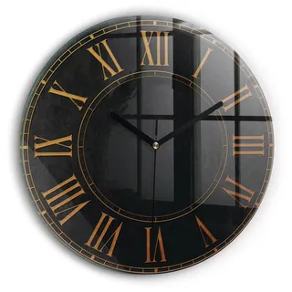 Wallfluent Wanduhr – Stilles Quarzuhrwerk - Uhr Dekoration Wohnzimmer Schlafzimmer Küche - schwarze Zeiger - 30 cm - Alte römische Ziffern - Schwarz