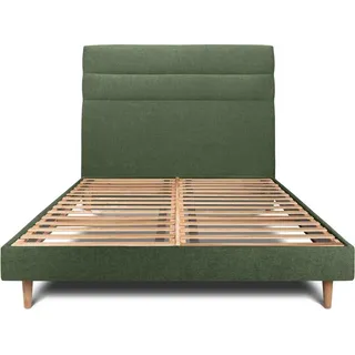 Bett mit Kopfteil – Korbgeflecht-Canvas-Stoff - 140 x 200 cm