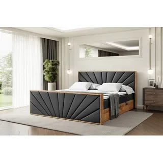 ALTDECOR Boxspringbett mit Matratze und Lattenrost, Topper, Fußteil,Polsterbett mit Bettkasten, Bett mit Stauraum H3-Matratze, Doppelbett, Boxbett - LOLLI6-Z - 160x200 - Schwarz Kunstleder - Schwarz