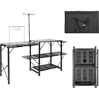 Portable Camping Küche - Reißfähige Keukentafel - 9,7 KG - 126cm x 46cm x 81cm - Schwarz
