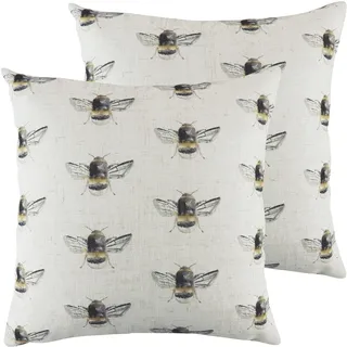 furn. Evans Lichfield Bee Happy Repeat Polyester gefüllte Kissen (Doppelpack), Polyester, Leinen, Weiss