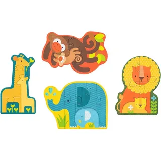 Petit Collage Safari Baby-Tiere Puzzle - Erste Kartonpuzzle für Kinder