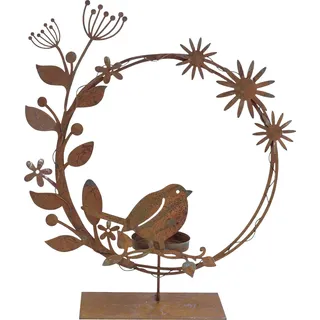 Vogel Deko Teelichthalter Rost Optik Blumen 24×27×6cm Garten