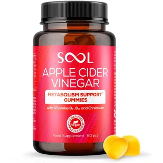 SOOL Apfelessig Gummibärchen mit Lactospore Probiotische, 60 Stück I Stoffwechselunterstützung I Mit Vitamin B6 Und Vitamin B12 I Zuckerfrei I Vegane Gummibärchen I Nahrungsergänzungsmittel