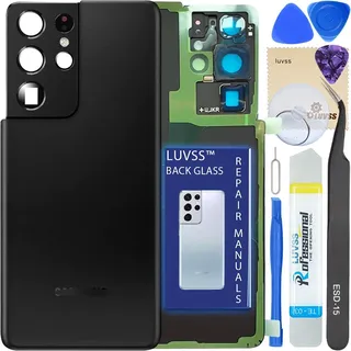 LUVSS Akkudeckel für Samsung Galaxy S21 Ultra SM-G998B Rückseite Glas Deckel Original Backcover Ersatz Reparatur Set -Schwarz