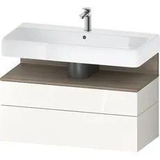 Duravit Qatego Waschtischunterbau, 1 Auszug und 1 Schublade, 990x470x590mm, Nische Eiche Terra, QA4395035, Farbe: Weiß Hochglanz/mit Nischenbeleuchtung