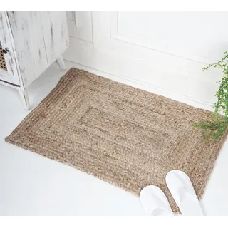 RAJRANG BRINGING RAJASTHAN TO YOU Natural Jute Teppich 60 x 90 cm - Reversible rustikaler Vintage Beige geflochtene Bauernhaus -Rechteckteppiche