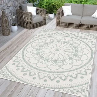 TT Home In-& Outdoorteppich Wetterfest Garten Orientalisches Marokkanisches Boho Design Größe 80x150 cm - Türkis