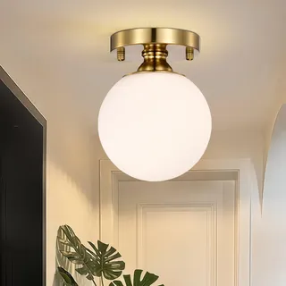 Alighting Goldene Deckenleuchte Glas Kugel 15cm, Moderne Deckenlampe Kugellampe für Flur, Eingang, Küche, E14(Ohne Leuchtmittel)
