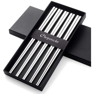 Buyer Star 5 Paar Essstäbchen Edelstahl 304 18/10 Metall Hohl Quadratische Form Stäbchen für Sushi Geschirr Chopsticks Set