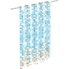 Bild Duschvorhang Blau-Orange Mosaikmuster 200x180x0,2 cm x 200 cm Waschbar