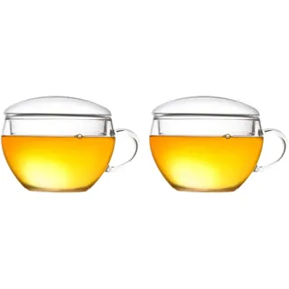 Creano 2er-Set Teeglas mit Deckel, praktisch für ErblühTeelini oder Teebeutel, Latte Macchiato, Kaffee | 200ml